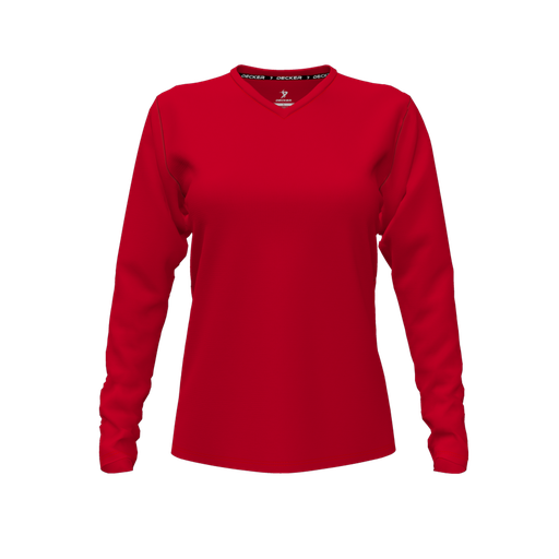 [FTLVCFRD-FYXS-LOGO1] Comfort T-Shirt (Female Youth XS, Red, V Neck, Logo 1, Long Sleeve)
